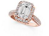 Rose gold Emerald Cut Halo Pave Band Four-Prong Setting Ring_36
