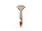 Rose gold Emerald Cut Halo Pave Band Four-Prong Setting Ring_37