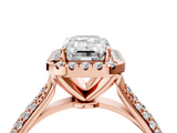 Rose gold Emerald Cut Halo Pave Band Four-Prong Setting Ring_39