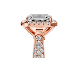 Rose gold Emerald Cut Halo Pave Band Four-Prong Setting Ring_40