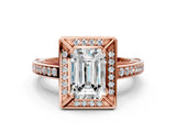 Rose gold Emerald Cut Halo Pave Split Shank Prong Setting Ring_44