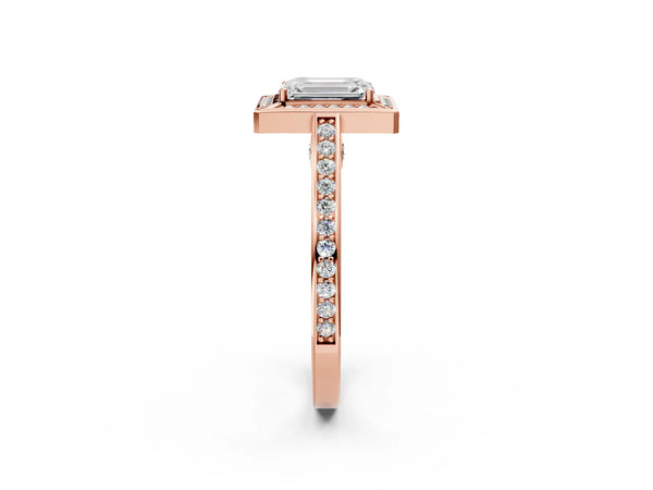 Rose gold Emerald Cut Halo Pave Split Shank Prong Setting Ring
