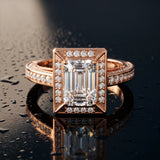 Rose gold Emerald Cut Halo Pave Split Shank Prong Setting Ring_59