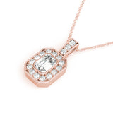 Rose gold Emerald Cut Halo Pendant with Milgrain Detail 1