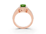 Rose gold Emerald Cut Halo Peridot Ring with Split Shank and Four-Prong Setting_3