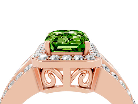 Rose gold Emerald Cut Halo Peridot Ring with Split Shank and Four-Prong Setting_4