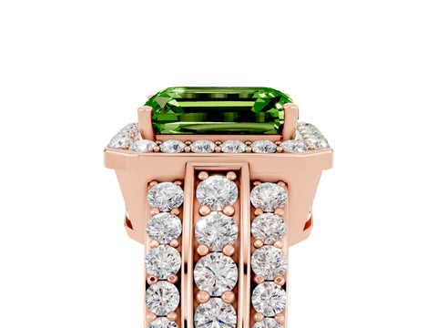 Rose gold Emerald Cut Halo Peridot Ring with Split Shank and Four-Prong Setting_5