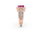 Rose gold Emerald Cut Halo Pink Sapphire Ring with Split Shank and Four-Prong Setting_26