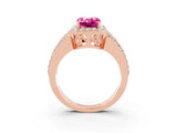 Rose gold Emerald Cut Halo Pink Sapphire Ring with Split Shank and Four-Prong Setting_27
