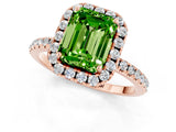 Rose gold Emerald Cut Halo Round Diamond Pavé Band Four-Prong Ring_1