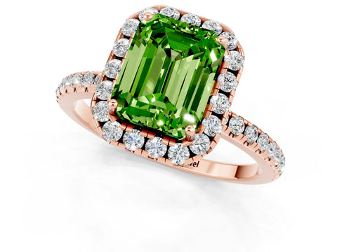 Rose gold Emerald Cut Halo Round Diamond Pavé Band Four-Prong Ring_1
