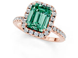Rose gold Emerald Cut Halo Round Diamond Pavé Band Four-Prong Ring_1