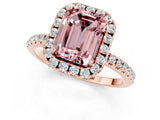 Rose gold Emerald Cut Halo Round Diamond Pavé Band Four-Prong Ring_1
