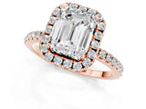 Rose gold Emerald Cut Halo Round Diamond Pavé Band Four-Prong Ring_1