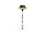 Rose gold Emerald Cut Halo Round Diamond Pavé Band Four-Prong Ring_2