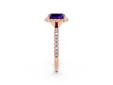 Rose gold Emerald Cut Halo Round Diamond Pavé Band Four-Prong Ring_2