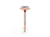 Rose gold Emerald Cut Halo Round Diamond Pavé Band Four-Prong Ring_2