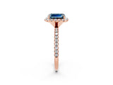 Rose gold Emerald Cut Halo Round Diamond Pavé Band Four-Prong Ring_2