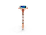 Rose gold Emerald Cut Halo Round Diamond Pavé Band Four-Prong Ring_2