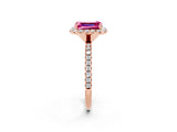 Rose gold Emerald Cut Halo Round Diamond Pavé Band Four-Prong Ring_2