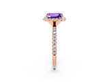 Rose gold Emerald Cut Halo Round Diamond Pavé Band Four-Prong Ring_2