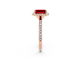 Rose gold Emerald Cut Halo Round Diamond Pavé Band Four-Prong Ring_2