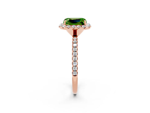 Rose gold Emerald Cut Halo Round Diamond Pavé Band Four-Prong Ring_2