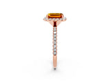 Rose gold Emerald Cut Halo Round Diamond Pavé Band Four-Prong Ring_2