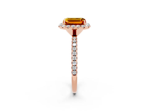 Rose gold Emerald Cut Halo Round Diamond Pavé Band Four-Prong Ring_2
