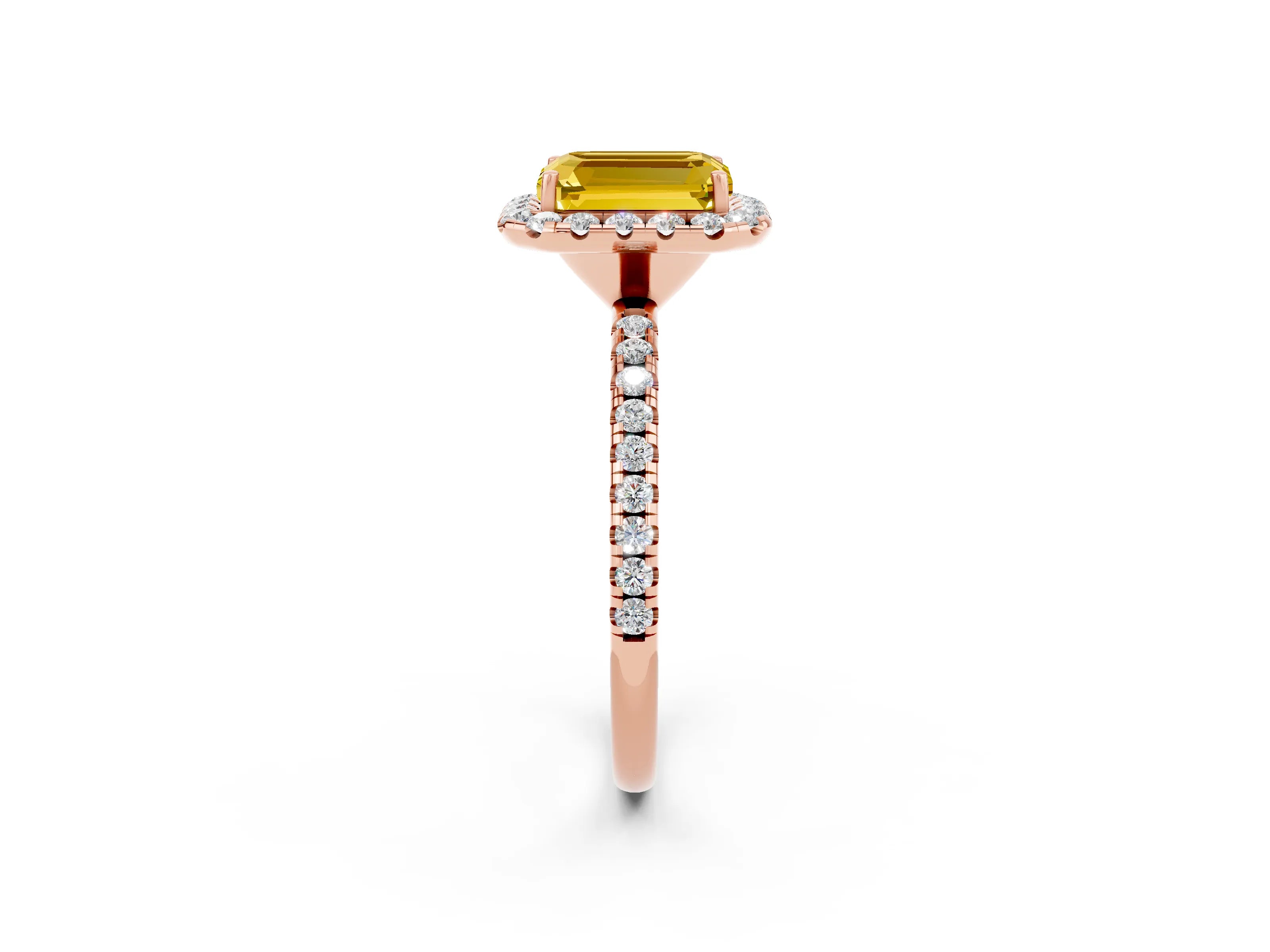 Rose gold Emerald Cut Halo Round Diamond Pavé Band Four-Prong Ring_2