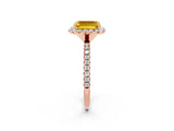 Rose gold Emerald Cut Halo Round Diamond Pavé Band Four-Prong Ring_2