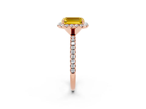 Rose gold Emerald Cut Halo Round Diamond Pavé Band Four-Prong Ring_2
