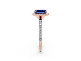 Rose gold Emerald Cut Halo Round Diamond Pavé Band Four-Prong Ring_2