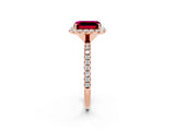Rose gold Emerald Cut Halo Round Diamond Pavé Band Four-Prong Ring_2