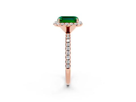Rose gold Emerald Cut Halo Round Diamond Pavé Band Four-Prong Ring_2