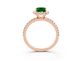 Rose gold Emerald Cut Halo Round Diamond Pavé Band Four-Prong Ring_3