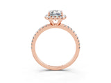 Rose gold Emerald Cut Halo Round Diamond Pavé Band Four-Prong Ring_3