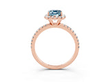 Rose gold Emerald Cut Halo Round Diamond Pavé Band Four-Prong Ring_3
