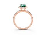 Rose gold Emerald Cut Halo Round Diamond Pavé Band Four-Prong Ring_3