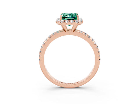 Rose gold Emerald Cut Halo Round Diamond Pavé Band Four-Prong Ring_3