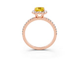 Rose gold Emerald Cut Halo Round Diamond Pavé Band Four-Prong Ring_3