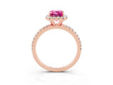 Rose gold Emerald Cut Halo Round Diamond Pavé Band Four-Prong Ring_3