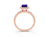 Rose gold Emerald Cut Halo Round Diamond Pavé Band Four-Prong Ring_3