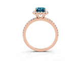 Rose gold Emerald Cut Halo Round Diamond Pavé Band Four-Prong Ring_3