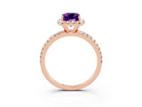 Rose gold Emerald Cut Halo Round Diamond Pavé Band Four-Prong Ring_3