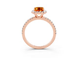 Rose gold Emerald Cut Halo Round Diamond Pavé Band Four-Prong Ring_3