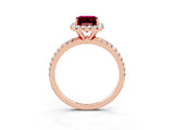 Rose gold Emerald Cut Halo Round Diamond Pavé Band Four-Prong Ring_3