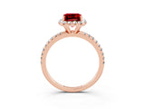 Rose gold Emerald Cut Halo Round Diamond Pavé Band Four-Prong Ring_3