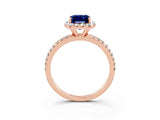 Rose gold Emerald Cut Halo Round Diamond Pavé Band Four-Prong Ring_3
