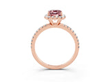 Rose gold Emerald Cut Halo Round Diamond Pavé Band Four-Prong Ring_3